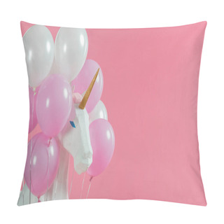 Personality  Toy Unicorn Among Pink And White Balloons Isolated On Pink Pillow Covers
