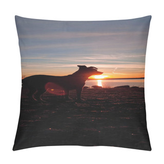 Personality  Silhouette Of A Small Dog At A Sunrise On A Lake Pillow Covers