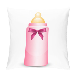 Personality  Vector Illustration Of Pink Baby Bottle With Bow Pillow Covers