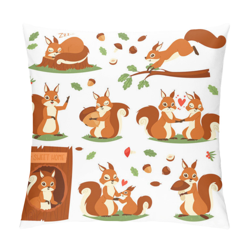 Personality  Squirrel vector cute animal jumping or sleeping in wildlife and lovely animalistic couple illustration set of squiring character isolated on white background pillow covers