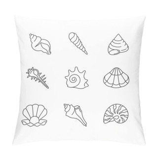 Personality  Sea Shells Pixel Perfect Linear Icons Set. Various Molluscan Shells, Conchology Customizable Thin Line Contour Symbols. Various Cockleshell Isolated Vector Outline Illustrations. Editable Stroke Pillow Covers