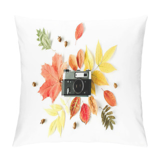 Personality  Trendy Flat Lay Composition With Autumn Leaf Pillow Covers