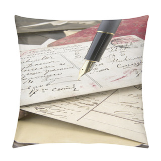 Personality  Gold Pen With Retro Postcards Pillow Covers