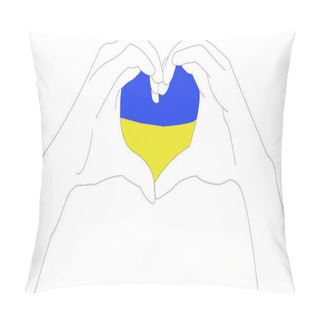 Personality  Illustration Of Hands Showing Heart Sign Near Ukrainian Flag Isolated On White, Banner Pillow Covers