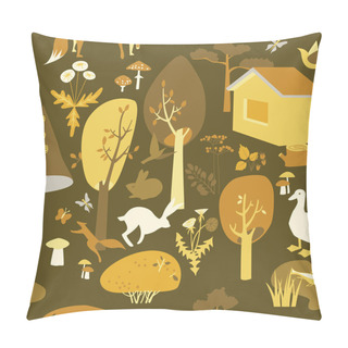Personality  Eco-house In The Forest And Its Inhabitants. Seamless Pattern Pillow Covers