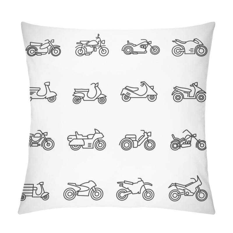 Personality  Motorcycle Icons Set Outline On Background For Graphic And Web Design. Creative Illustration Concept Symbol For Web Or Mobile App. Pillow Covers