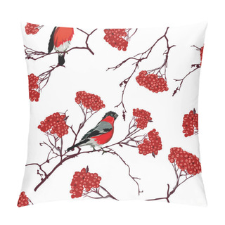 Personality  Bullfinches On Mountain Ash Branches Seamless Pattern Pillow Covers
