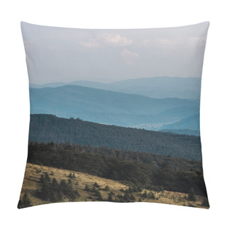 Personality  Meadow In Mountains With Green Trees Against Sky With Clouds  Pillow Covers