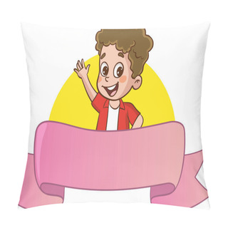 Personality  Happy Cute Little Kid With Blank Banner Vector Illustration Pillow Covers