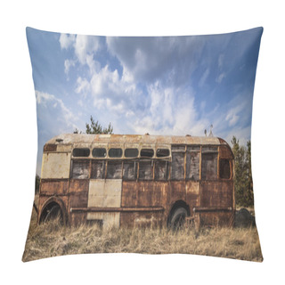 Personality  Chernobyl - Abandoned Bus In A Field Pillow Covers