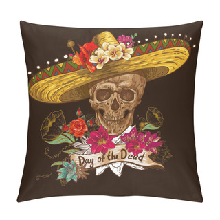 Personality  Skull In Sombrero With Flowers Day Of The Dead Pillow Covers