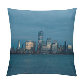 Personality  New York Harbor And Skyline With Manhattan Skyscrapers And One World Trade Center In Dusk Pillow Covers