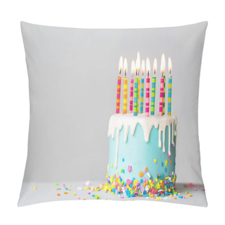 Personality  Birthday Cake With White Drip Icing, Sprinkles And Colorful Birthday Candles Pillow Covers