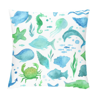 Personality  Seamless Watercolor Sea Life Pattern.  Pillow Covers
