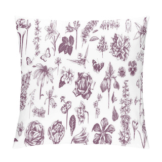 Personality  Highly Detailed Hand Drawn Garden Flowers Pillow Covers