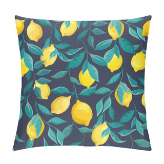 Personality  Lemon Branches And Fruits On A Blue Background. Decorative Seamless Pattern Pillow Covers