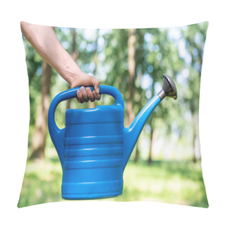 Personality  Partial View Of Man Holding Blue Watering Can Pillow Covers
