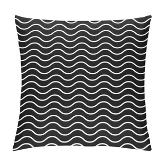 Personality  Seamless Wavy Pattern. White Thin Lines On Black Background. Nautical, Naval And Water Theme. Vector Illustration Pillow Covers
