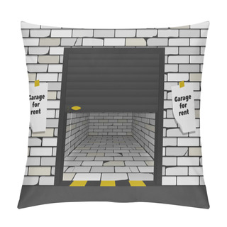 Personality  Brick Garage With Open Sectional Gates Pillow Covers