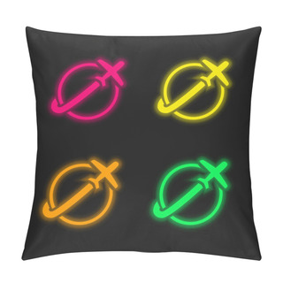 Personality  Airplane Travelling Around Earth Four Color Glowing Neon Vector Icon Pillow Covers