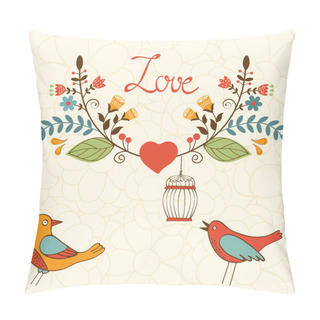 Personality  Elegant Love Card With Birds And Floral Wreath Pillow Covers