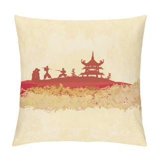 Personality  Samurai Silhouette In Abstract Asian Landscape Pillow Covers