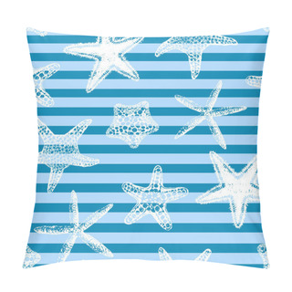 Personality  Vector Illustration Of Starfishes Seamless Blue Pattern Pillow Covers