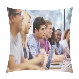 Personality  Class Of University Students Using Laptops In Lecture Pillow Covers