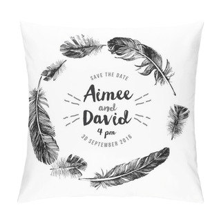 Personality  Hand Drawn Feathers Wreath With Type Design Pillow Covers