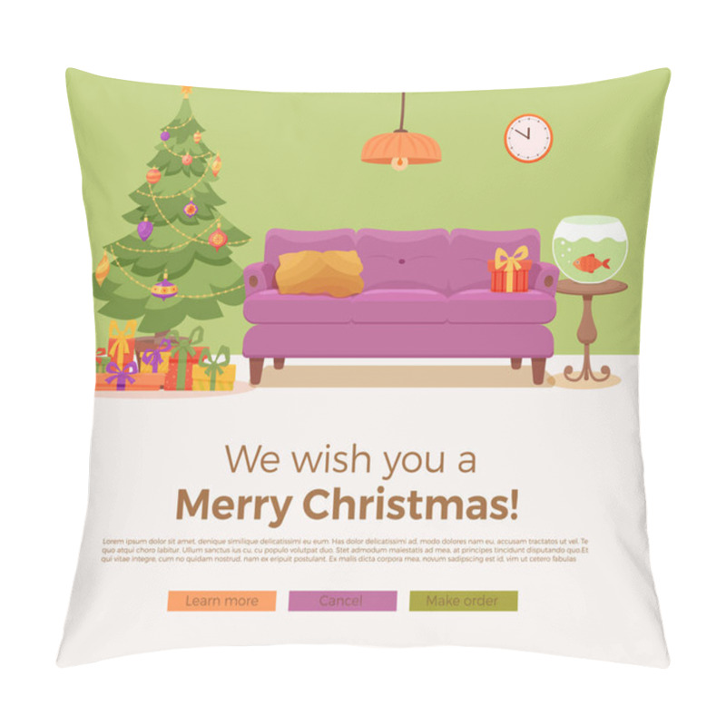 Personality  Christmas room interior in colorful cartoon flat style pillow covers