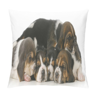 Personality  Pile Of Puppies - Litter Of Basset Hound Puppies - 3 Weeks Old Pillow Covers