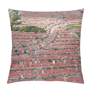 Personality  Vertical Of An Aerial Of Large Subdivision Of Townhouses With A Curving Main Avenue. In Malagasang, Imus, Cavite. Pillow Covers