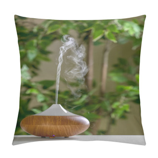 Personality  Aroma Oil Diffuser Lamp On Table Against Blurred Background Pillow Covers