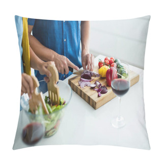 Personality  Couple Preparing Food Together In The Kitchen Pillow Covers