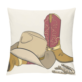 Personality  Cowboy Boots And Hat For Design.American Western Elements Isolat Pillow Covers