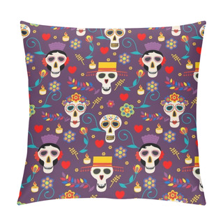 Personality  Day Of The Dead Seamless Pattern. Dia De Los Muertos Mexican Festival Pillow Covers