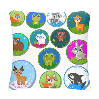 Personality  Set Of Stickers With Animals. Vector Illustration Pillow Covers