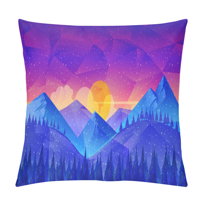 Personality  Low poly Nature Landscape,great as a wallpaper, design template, flyer, etc pillow covers