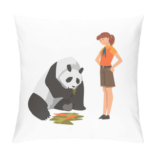 Personality  Zoo Worker Feeding Panda Bear Eating Carrot, Professional Zookeeper Character Caring Of Animal Vector Illustration Pillow Covers