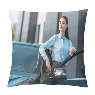 Personality  Businesswoman Leaning On Car Pillow Covers
