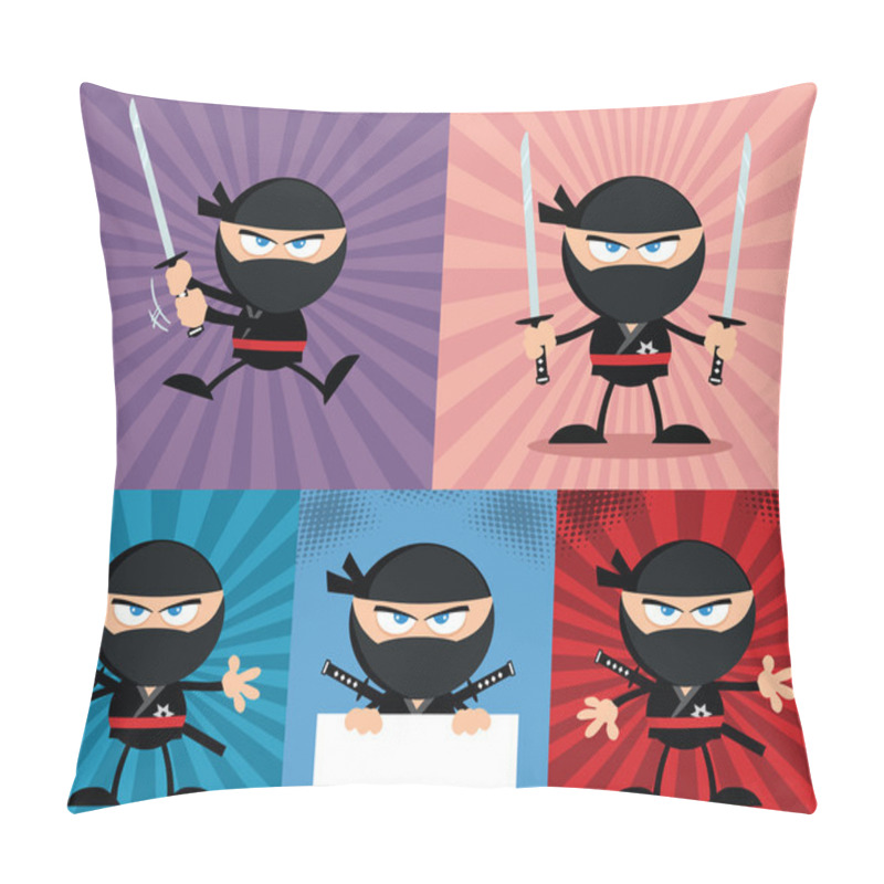 Personality  Angry Ninja Warrior Characters 4 Flat Design  Collection Set Pillow Covers