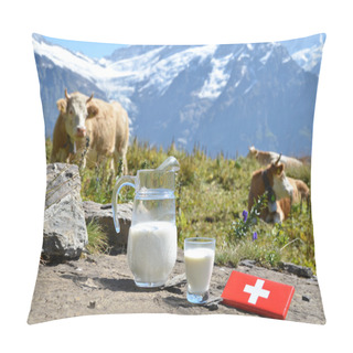Personality  Swiss Chocolate And Jug Of Milk On The Alpine Meadow. Switzerland Pillow Covers