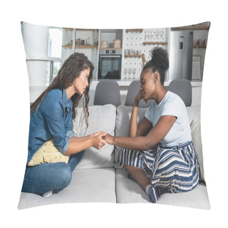 Personality  Young Woman Comforting And Hearing Out Her Upset Sad Friend Who Has Broke Up With Her Boyfriend And She Feeling Sad And Abandoned After Long Relationship Pillow Covers