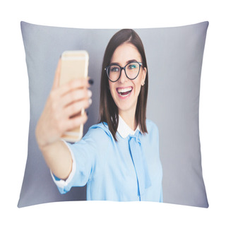 Personality  Laughing Businesswoman Making Selfie Photo Pillow Covers