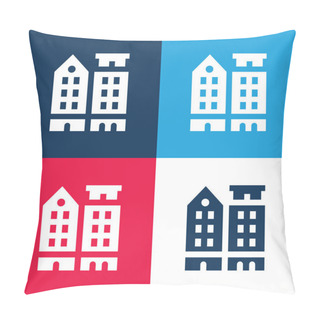 Personality  Amsterdam Blue And Red Four Color Minimal Icon Set Pillow Covers