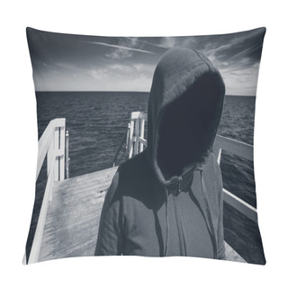 Personality  Faceless Hooded Unrecognizable Woman At Ocean Pier, Abduction Co Pillow Covers