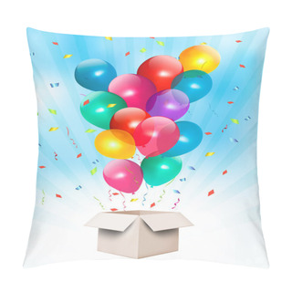 Personality  Holiday Background With Colorful Balloons And Open Box. Vector Pillow Covers