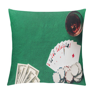 Personality  Money And Cards With Whiskey In Glass On Casino Table Pillow Covers