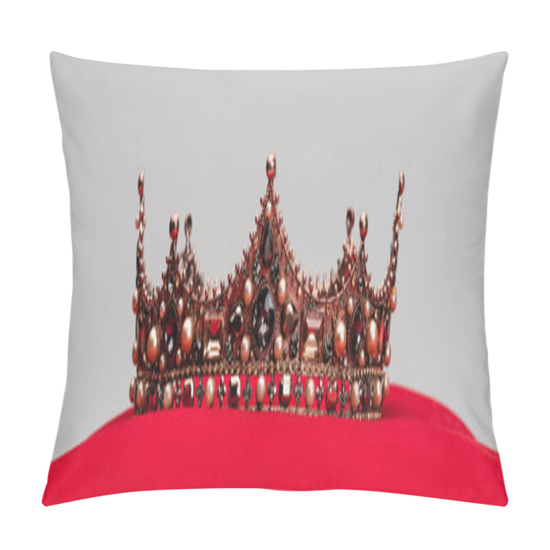 Personality   Royal Crown On Red Velvet Cushion Isolated On Grey, Banner Pillow Covers