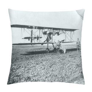 Personality  Two German Soldiers On Guards Duty At Captured Two-engine Plane Pillow Covers